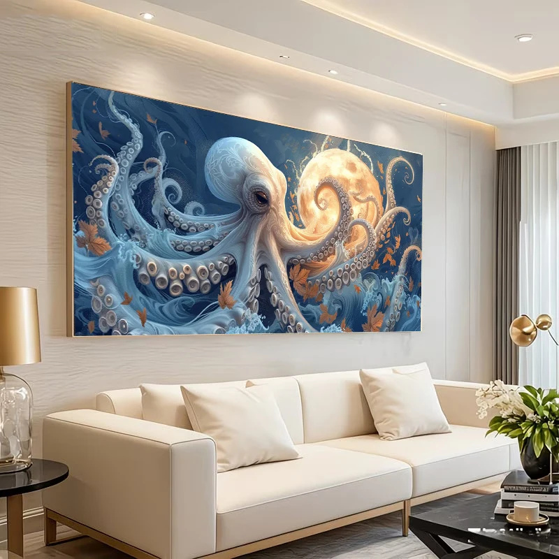 

Blue Octopus Moon Diamond Painting Kits for Adults Full Square Round Diamond Embroidery Art Big Size DIY Crafts Home Decoration