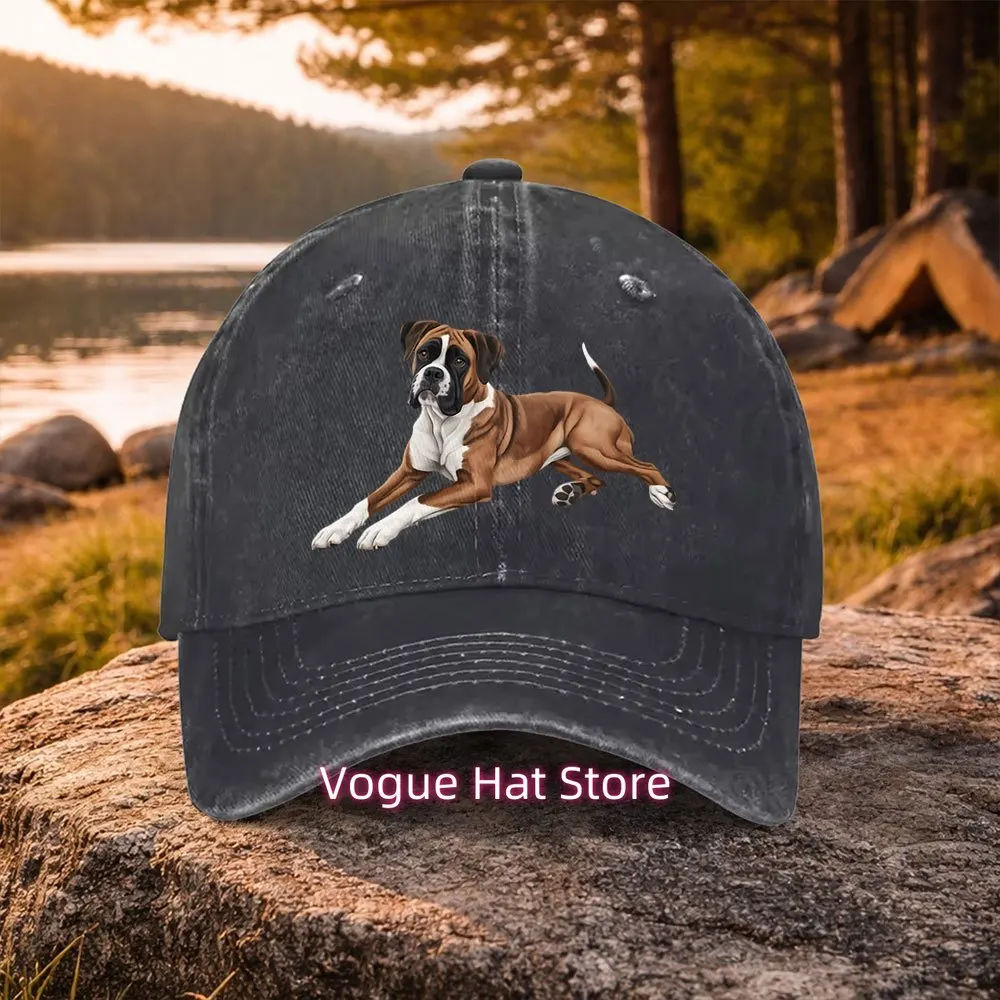 1pc Casual Versatile Boxer Dog Pattern Printed Washed Baseball Cap, Suitable for Golf, Casual Wear And Outdoor Activities, Unise