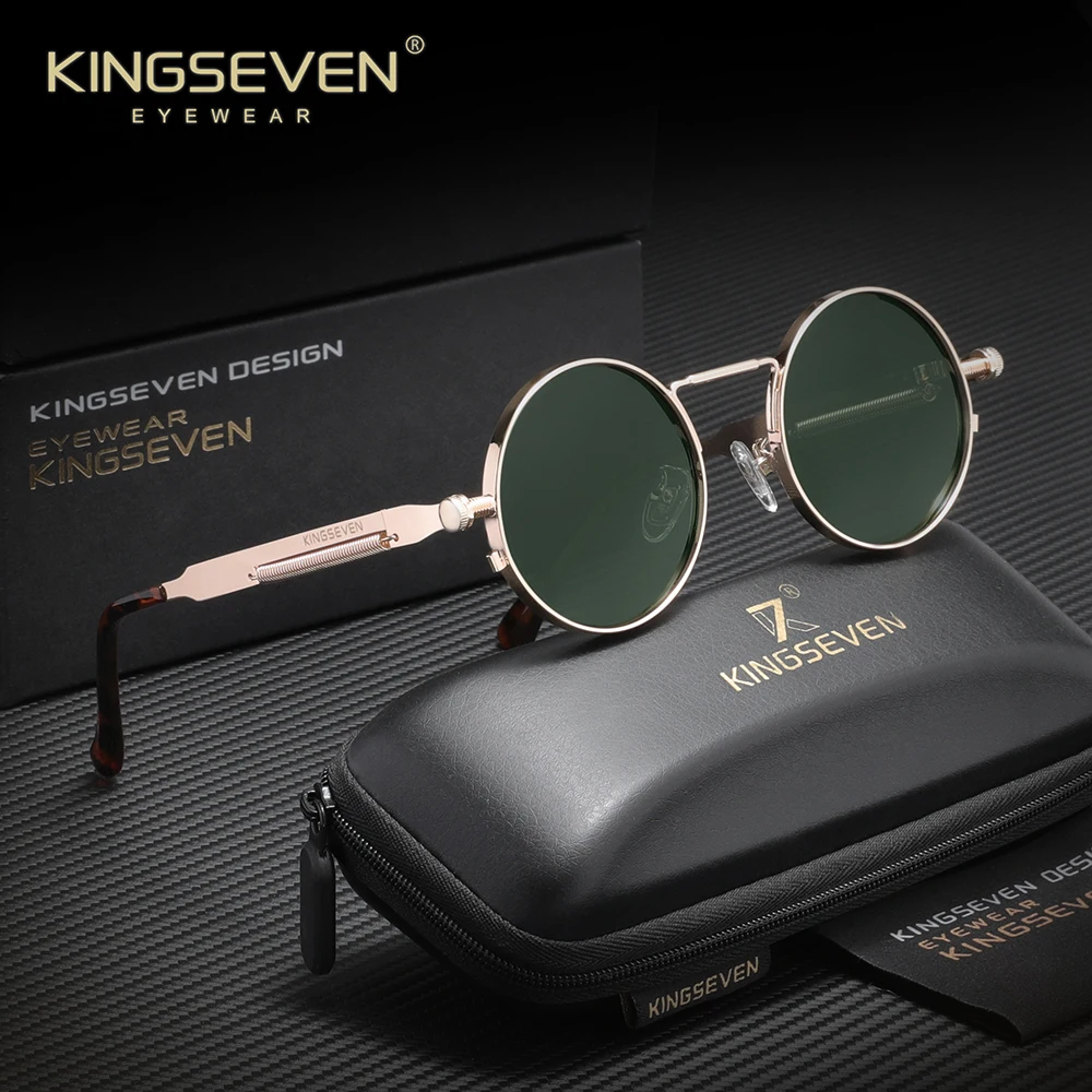KINGSEVEN Round Steampunk Sunglasses Retro Vintage Men Women Glasses Polarized UV400 Protective Glasses Driving Causal Eyewear