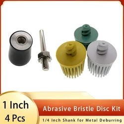 4Pcs 1Inch 25MM Abrasive Bristle Disc Kit with Backer Holder 1/4 Inch Shank for Metal Deburring Polishing Cleaning Rust Removal