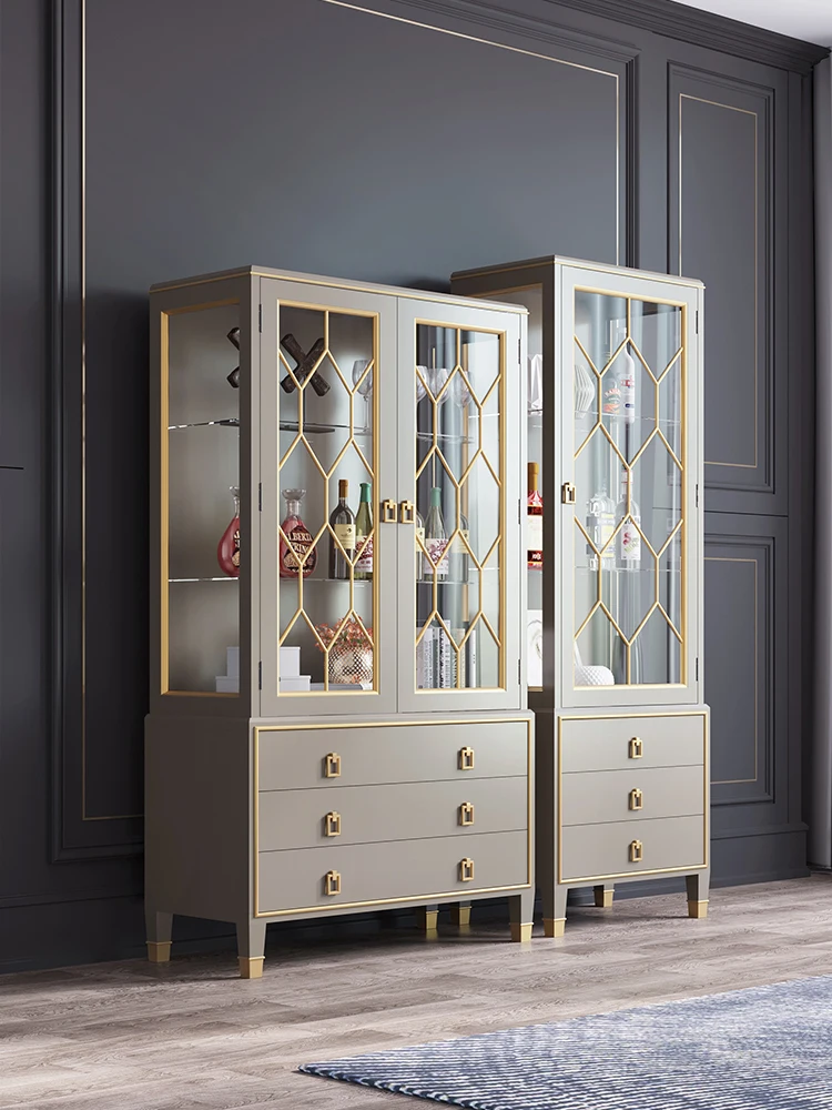 

American luxury solid wood wine cabinet, high-end living room lockers, high-end display cabinets against the wall, single