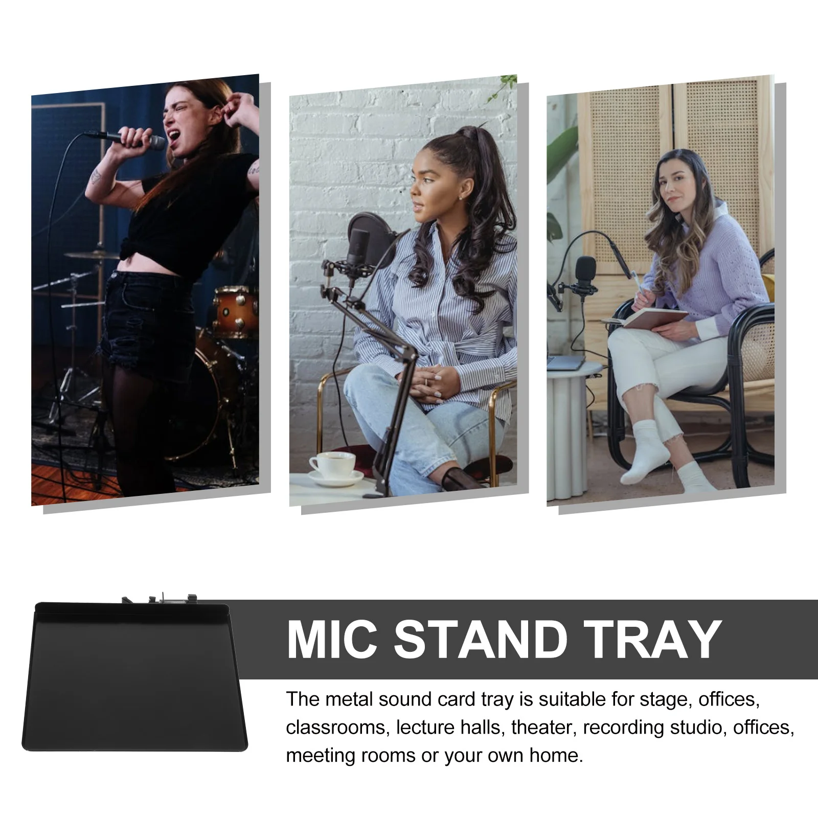 

Sound Card Tray Metal Microphone Stand Holder Clip On For Live Broadcast Studio Office Movable Mic Storage Rack Shelf