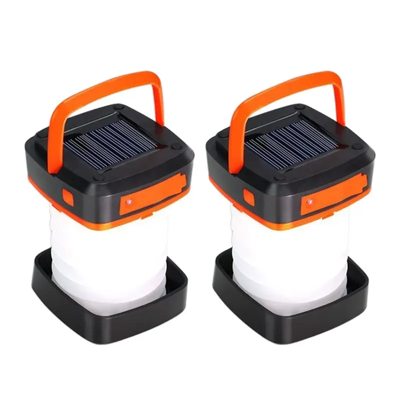 A01F-USB Rechargeable Solar Camping Lantern 2PCS 3 Lighting Modes Portable LED Flashlight For Outdoor For Hiking,Emergency Use A