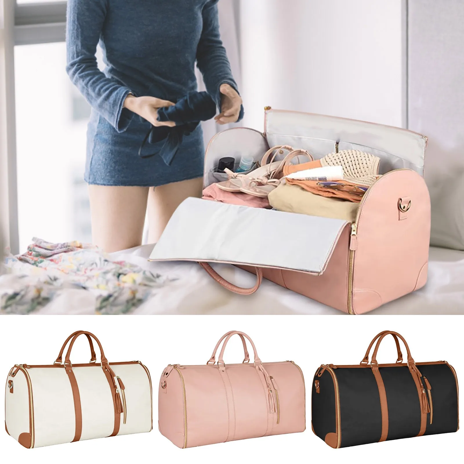 

Large Capacity Travel Storage Bag Pu Leather Portable Folding Clothing Duffle Organizer Outdoor Multi-Functional Hand Luggage