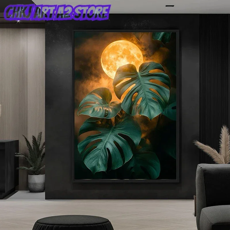 Moonlight Monstera Tropical Night Forest Poster and Prints Canvas Painting Wall Art Pictures Home Decor Cuadros