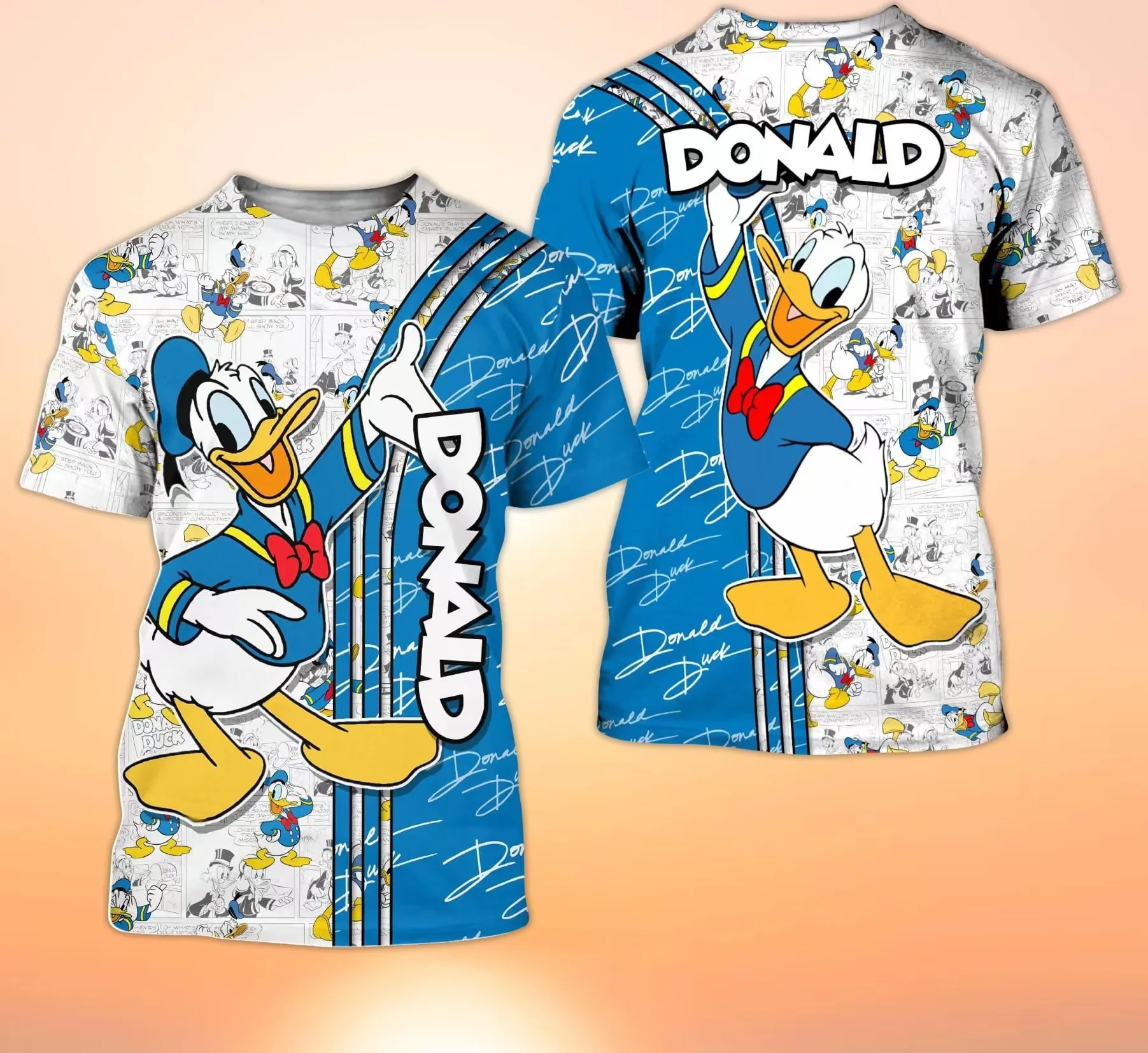 Blue Donald Duck Cross Comic Book Patterns Disney Cartoon 3D T-Shirt