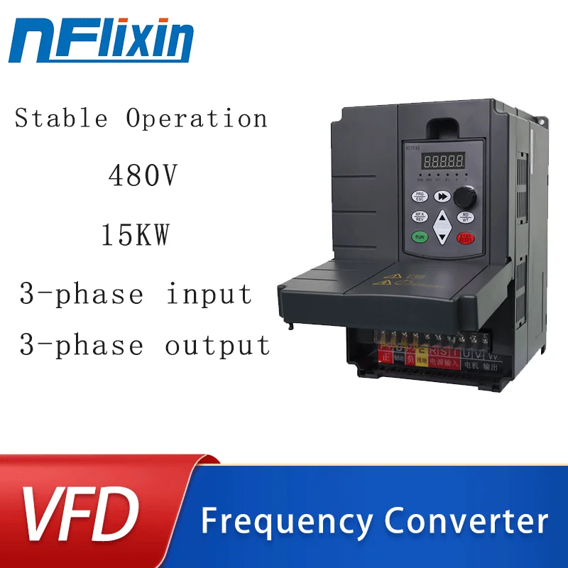 480V 15-55KW VFD, 3 Phase In/Out, Industrial Frequency Converter for CNC, Pump, Fan, Compressor, Motor Control