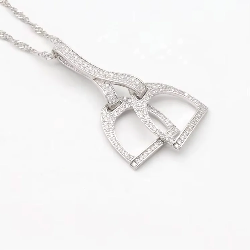 2025 Luxury 925 Silver Sterling Iced Out Bling Cz Paved Horse Hoof Pendant Horseshoe Bit Necklace Women Fashion Jewelry