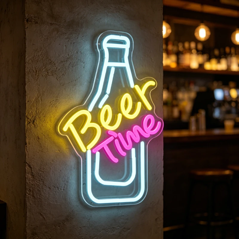 

Beer Time Neon Sign for Wall Decor Dimmable LED Neon Light for Bar Pub Club Man Cave Beer Bottle Design Decor USB Powered Light