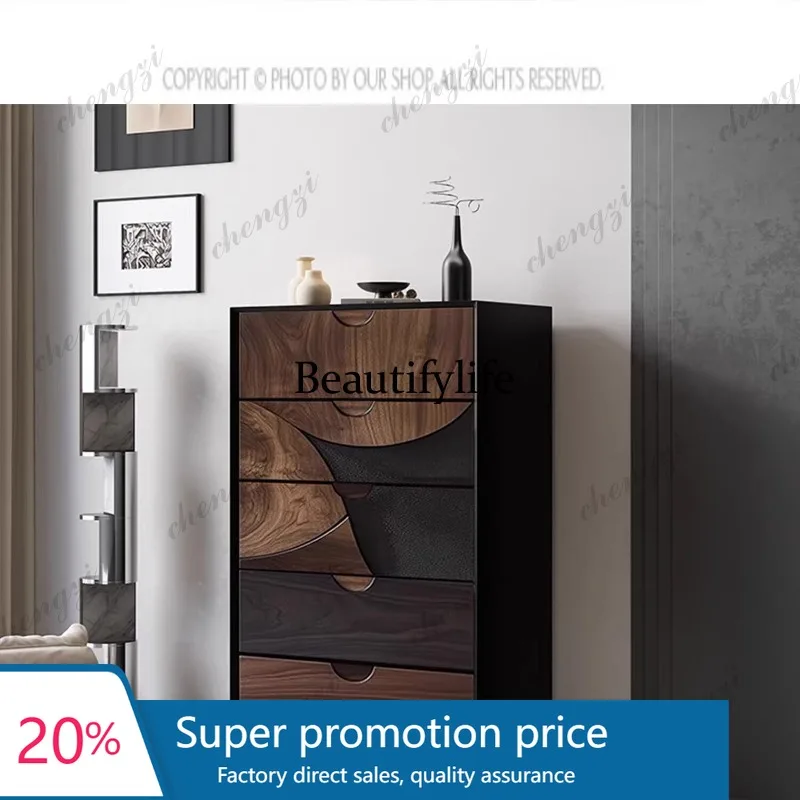 C132 Carbonized Porch Cabinet Solid Wood Nine-Bucket Storage Living Room Ash Wood Dining Side Locker