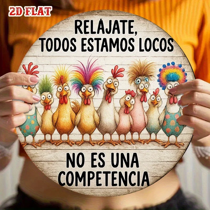 1pc 20.x20cm Spanish Chicken Coop Themed "Relax We're All Crazy" Aluminum Wall Sign - Rustic Farmhouse Decor with Spanish view 2