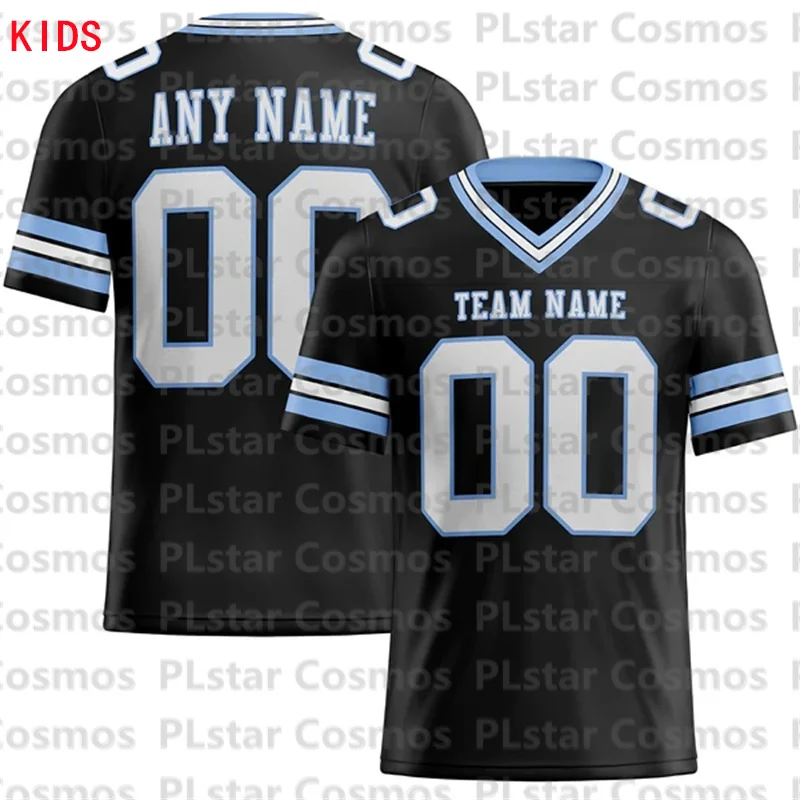 

Custom Black White-Light Blue Mesh Football Jersey 3D Printed Kids Football Jersey Boys Tops Girl Tees