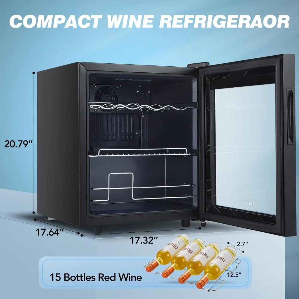 Refrigerador de vino independiente, refrigerador de vino de 15 botellas con control digital, mini refrigerador de encimera para rojo y blanco, puerta de vidrio