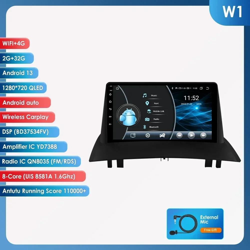 9 ''6115 Intelligent Scherm 2din Android Autoradio Multimedia Video Player voor Renault Megane 2 2002-2009 GPS Nav Carplay 4G RDS
