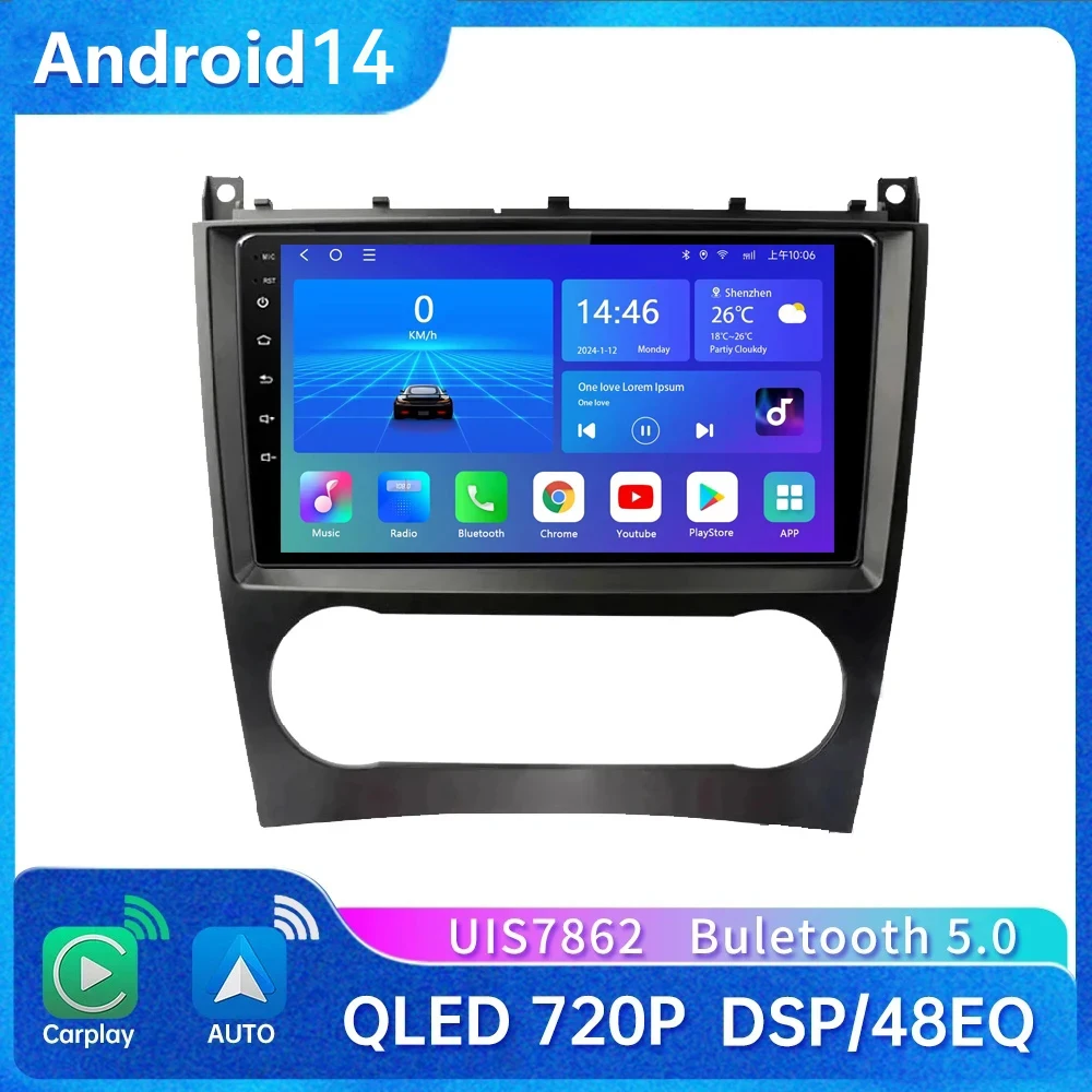 4G+64G Car Radio For Mercedes Benz C Class W203 2005-2009 C200 C230 C240 C320 C350 CLK W209 GPS Navigation Wireless Carplay