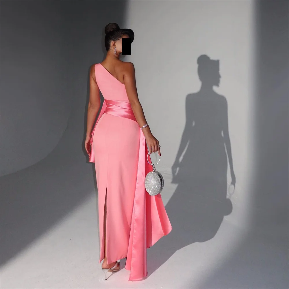 ROYET Pleat Mermaid One Shoulder Sleeveless Formal Evening Dress Ankle Length Sweep Train Elegant Long Prom Gown New 2024