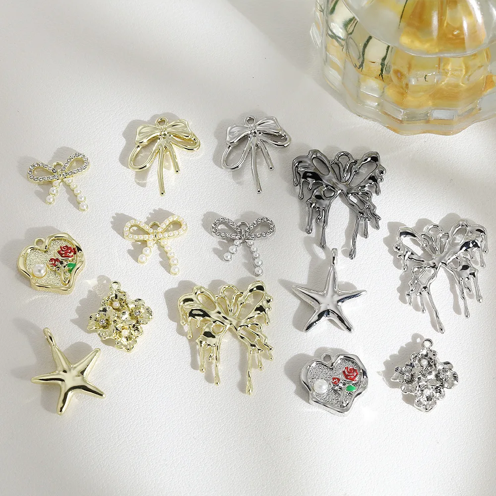 

50pcs Handmade Love Heart Pendant Charms Butterfly Star Flower Necklace Earrings Pendant Connectors Diy Jewelry Making Findings