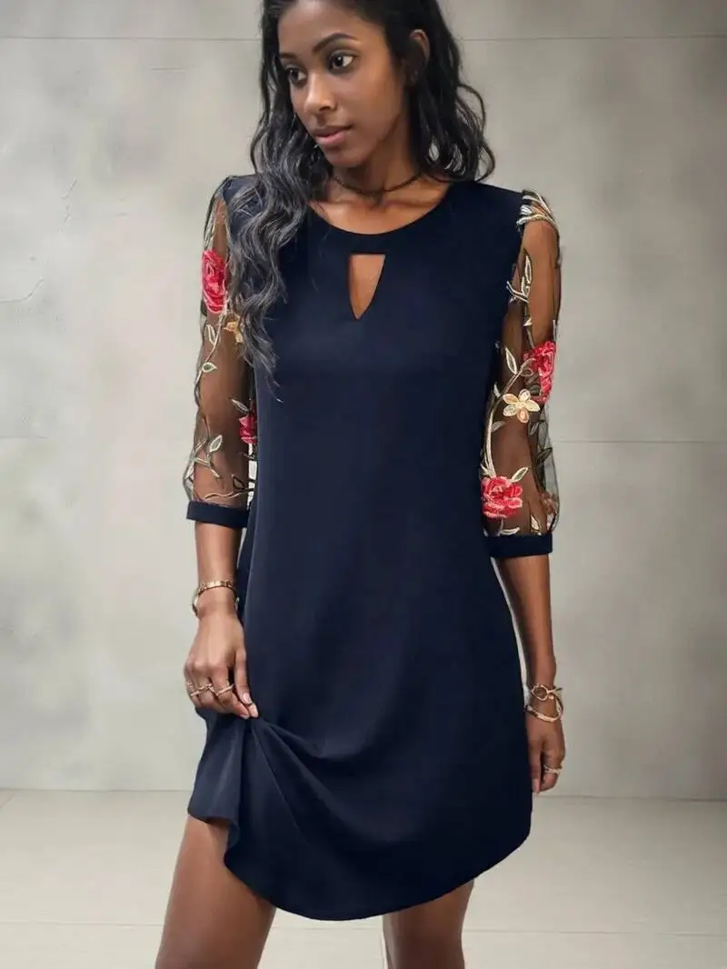 Luxury Dress Women's Perspective Mid Sleeve Printed Round Neck Mini Skirt Summer Party Dress Fashion Sexy Women Mini Dress LX5A