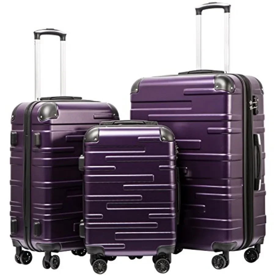 

Purple 3 Piece Hardside Luggage Set with TSA Lock Spinner Wheels Telescopic Handle Lightweight Travel Suitcases for Airplane Ho