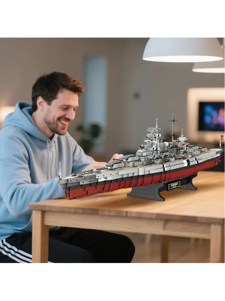 2073 elementy Militarny Model Okrętu Wojennego Bismarck z II Wojny Światowej, Duży Krążownik, Klocki Konstrukcyjne MOC, Zestaw Okrętu Wojennego, Zabawki dla Dzieci, Prezent na Urodziny — 2
