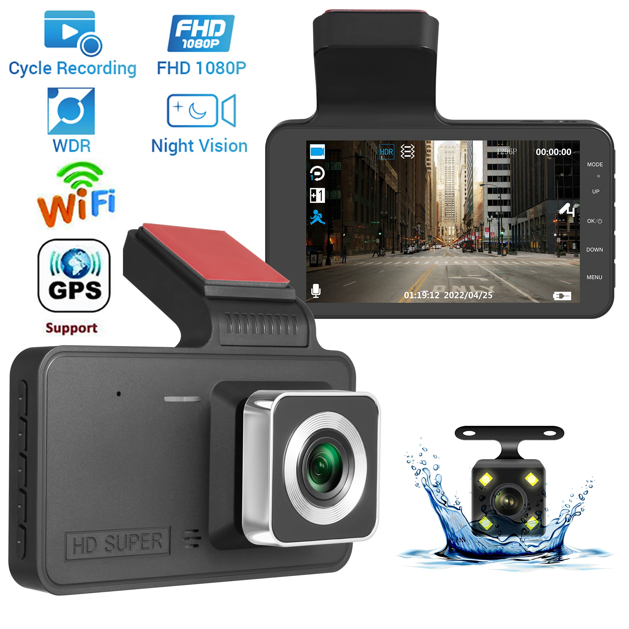 

Car DVR WiFi GPS Dash Cam 1080P HD Car Accessories Night Vision Dual Lens Rear View Reverse Car Camera Dashcam Vehicle Black Box