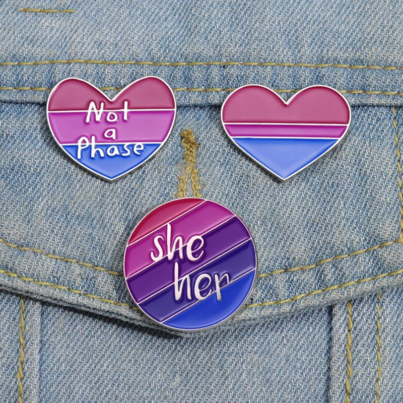 

Bisexual Enamel Pins Custom She Her Not A Phase Brooches Bag Clothes Lapel Pin Lovers Badge LGBT Jewelry Gift for Friends