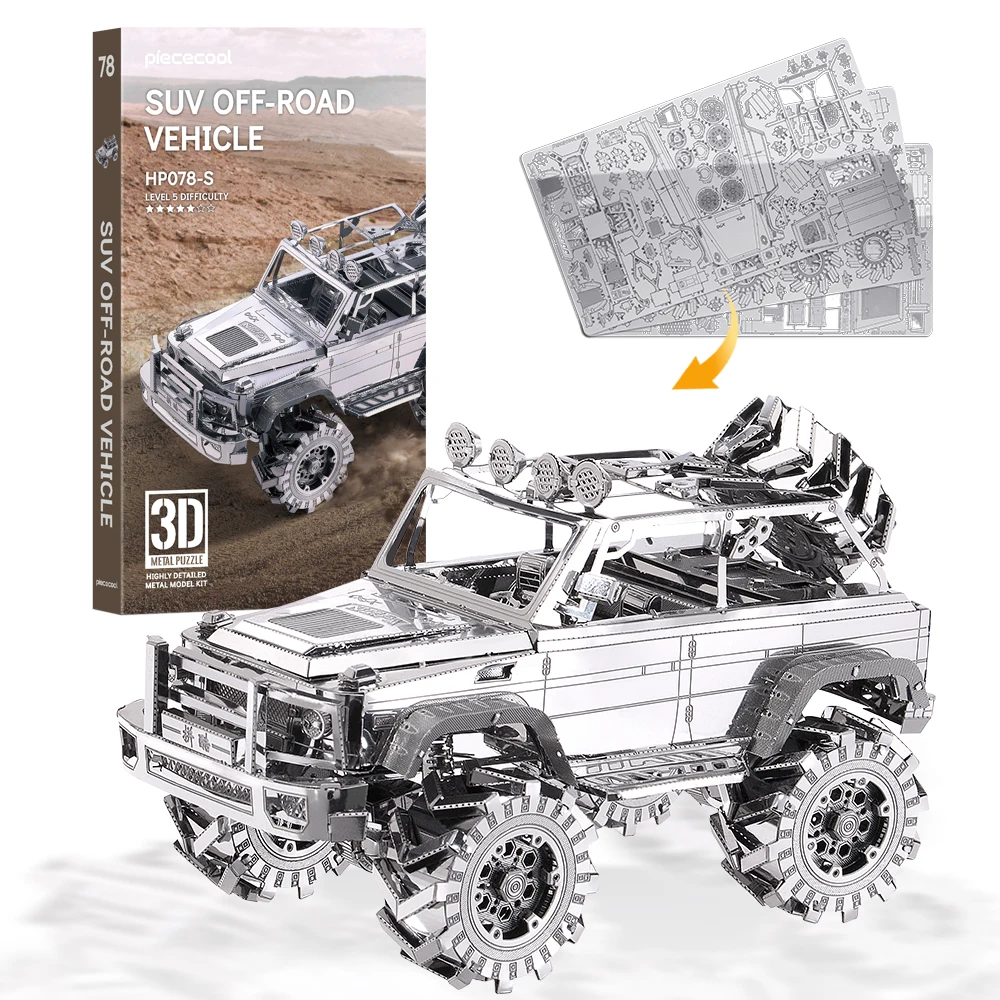 Piececool 3D Metal Model Kits SUV Off-Road Vehicle 3D Metal Puzzles DIY Jigsaw Assembly Model for Home Decor Best Gifts
