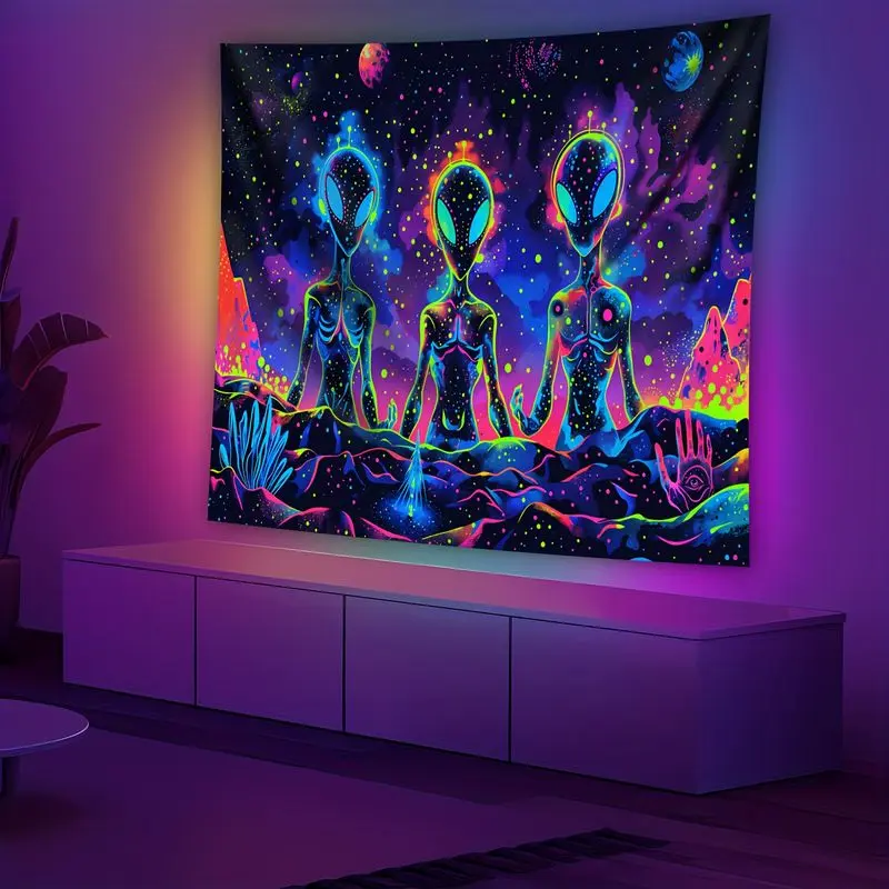 VIKAMA Trippy Alien Space Tapestry Psychedelic Cosmic Blacklight Wall Hanging Bedroom Dorm Gaming Room Decor