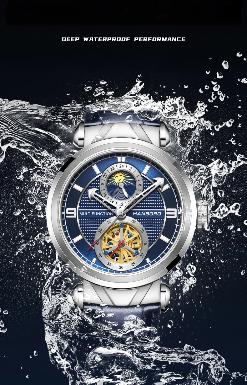هانبورو ساعة أوتوماتيكية للرجال 43 مللي متر ساعة يد ميكانيكية عتيقة 50 متر مقاومة للماء الياقوت مرآة الجوف خارج الهاتفي