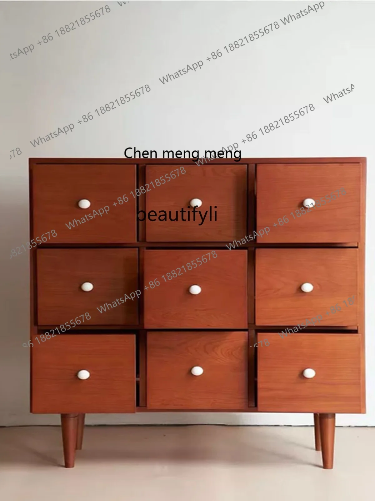 

X French Retro Cherrywood Solid Wood Nine-Drawer Cabinet Mid-Ancient Locker Nordic Living Room Side Cabinet Storage Cabinet