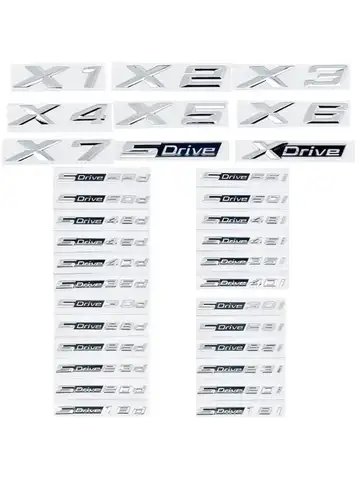3D ABS Glossy Silver Car Emblem Sticker for BMW X1/X2/X3/X4/X5/X6/X7/GT - Fit sDrive18i/20i/23i/25i/28i/30i/35i/40i/45i/50i/55i