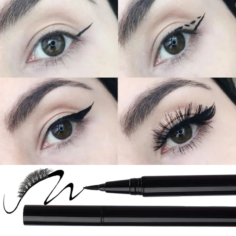 Black Clear Eyelashes Eyeliner Pencil 2 in 1 Long Lasting Non Blooming Quick Drying Self Adhesive Eyelash Eye Liner Makeup Tool