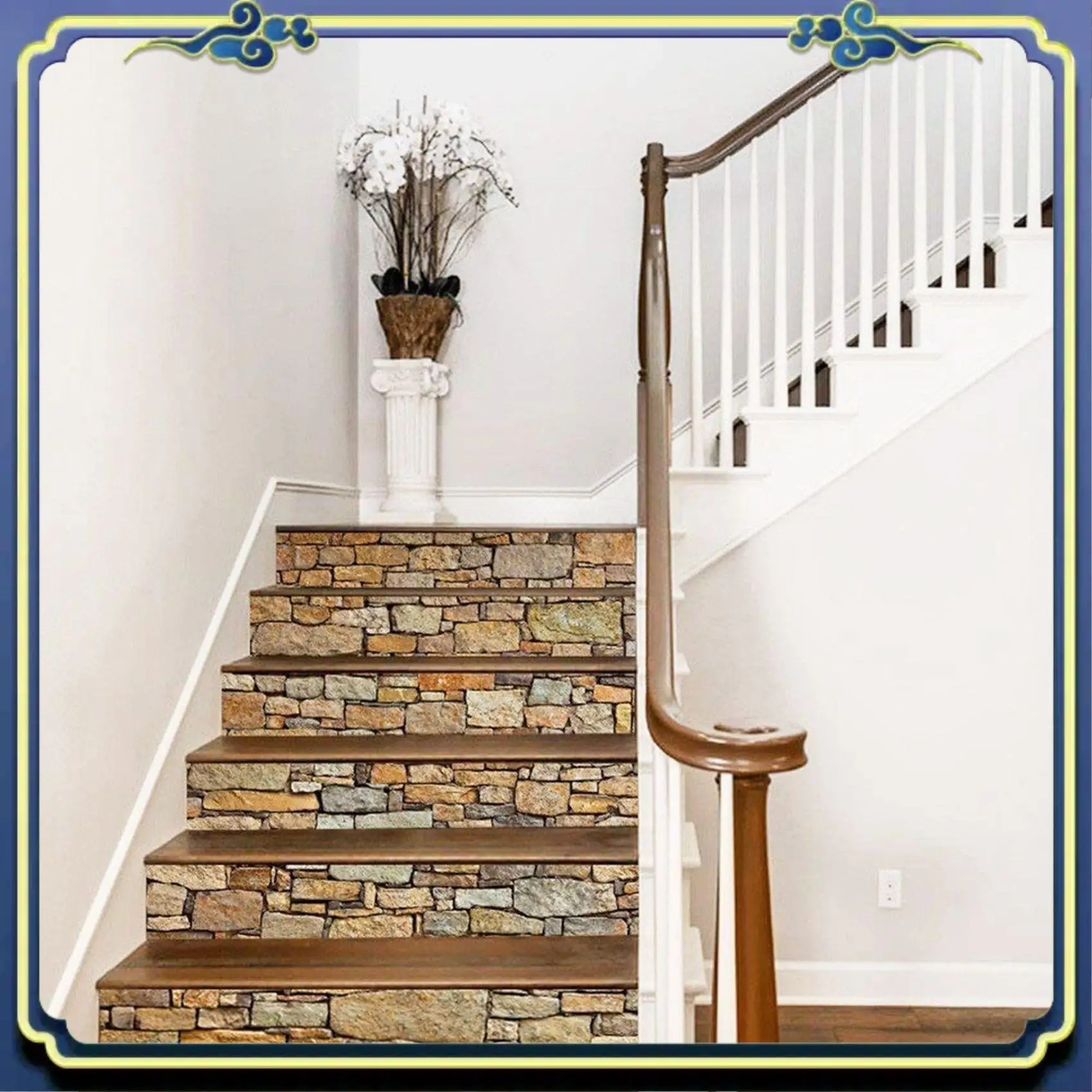 A56P-12Pcs 3D Stair Sticker Murals Wall Decal-Vintage Landscape Staircase Sticker Mural Tile Step Stair Risers Sticker