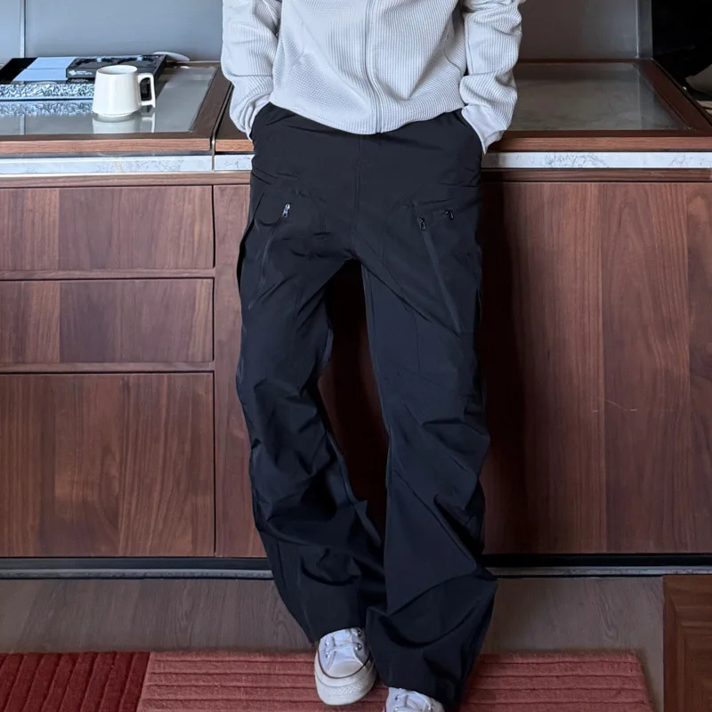 Outdoor Multi-pocket Three-dimensional Cutting Function Overalls Tough Guy Wide Trousers Zipper Trousers