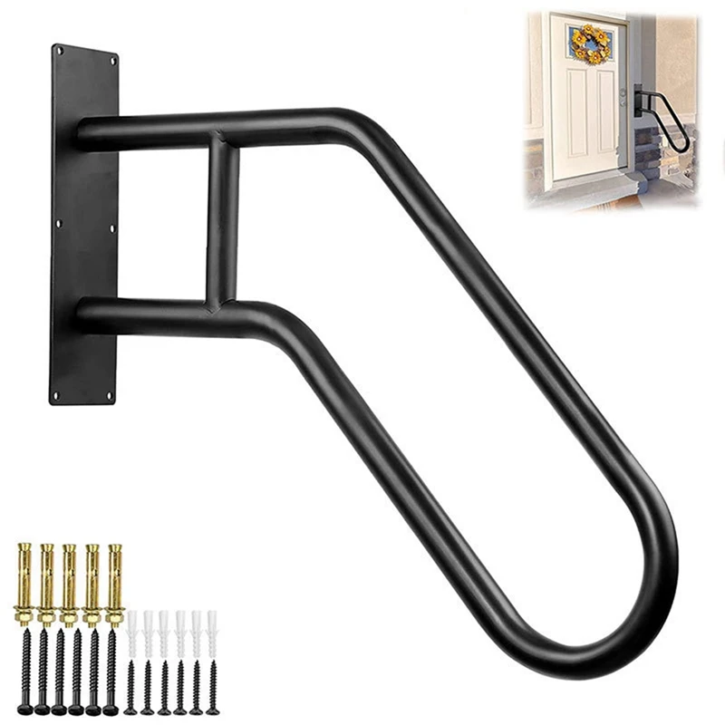 1 Piece Secure Pipe Stair Handrails Black For Wall Mount Stairs Indoors And Outdoor