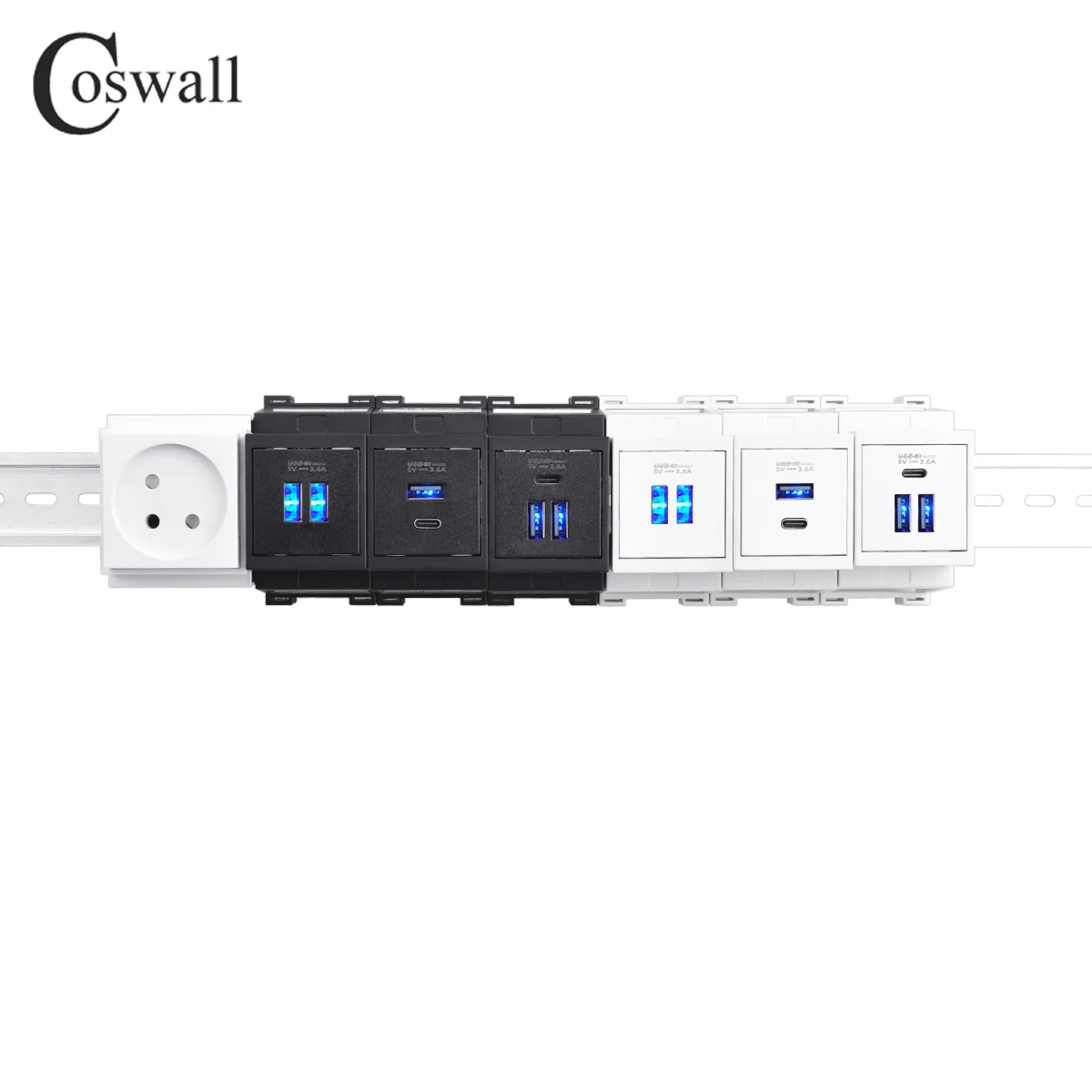 C45 DIN Rail Type-A&Type-C USB Charger 18W Fast Charger in PDU Cabinet With Blue Glowing Pillar