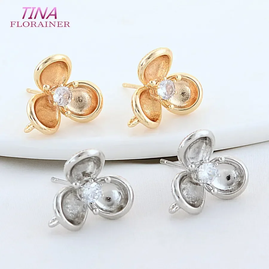 Wholesale 6PCS 14.5MM 18K Real Gold Plated Brass Flowers Stud Earrings DIY Earrings Jewelry Making Finding Accessories