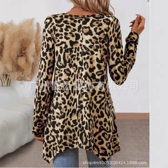 2025 nova moda impressa vestido de manga princesa feminino verão casual solto leopardo impressão em torno do pescoço mini vestidos para mulher