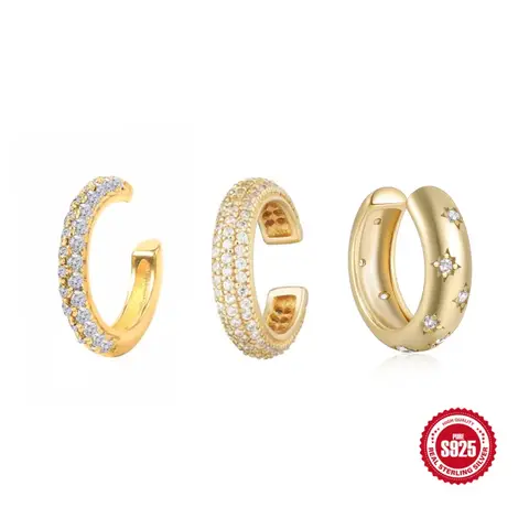 ROXI 925 Sterling Silver 9mm C-shaped Ear Cuff Micro Inlaid Zircon Clip Earrings For Women Men 1 Piece Earcuff For Unpierce Ear