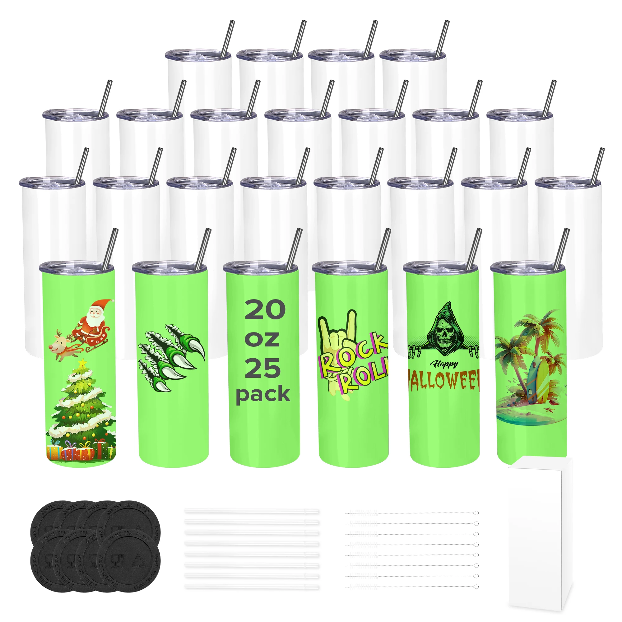 20OZ straight sublimation tumblers stainless steel glow in the dark,vacuum insulation sublimation blanks water bottle,white cups