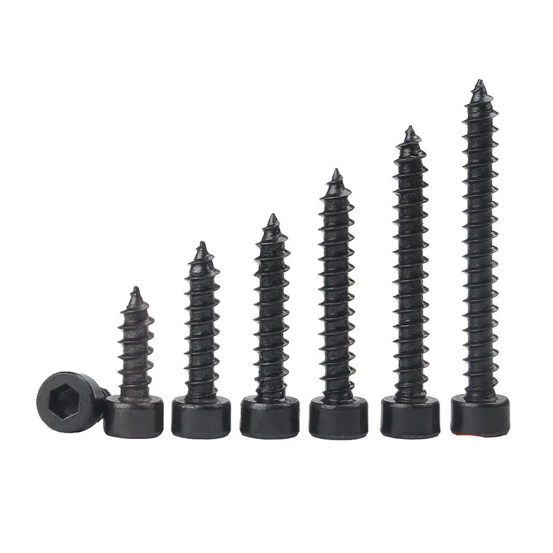 50pcs/lot Din912 M2 M2.6 M3 M3.5 M4 Black Hex Socket Cap Self Tapping Screw