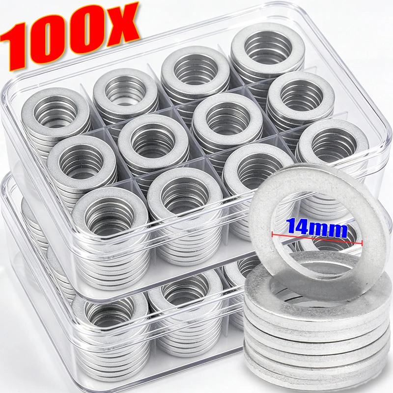 14mm Sealing Gasket 10/100pcs Car Engine Sump Oil Drain Seal Gasket Hole Nut Washer for Honda Engine Oil Sump Car Accessories