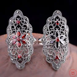 S925 Sterling Silver Rings for Women New Fashion Hollow Eternal Vine Marcasite Agate Adjustable Pure Argentum Hand Jewelry