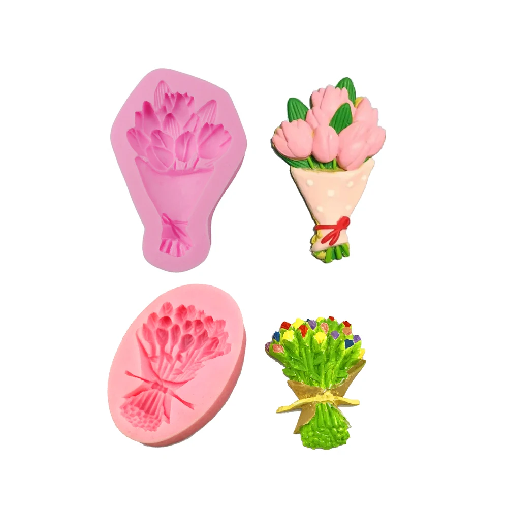 Bunch Of Tulips Cooking Tools Wedding Silicone Mold For Baking Fondant Sugar Of Cake Decorating Pastry Kitchen Accessories