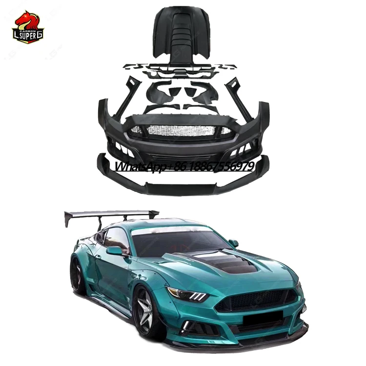 Upgrade 2 Wide Style Body Kit for Ford Mustang Robot Front Bumper Side Skirts Hood Spoiler Diffuser BodyKit