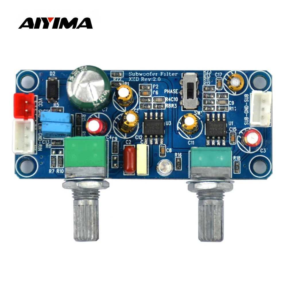AIYIMA - Placa Amplificadora de Subwoofer con Filtro de Paso Bajo, Alimentación Única DC 9-32V, Preamplificador con Ajuste de Volumen de Bajos