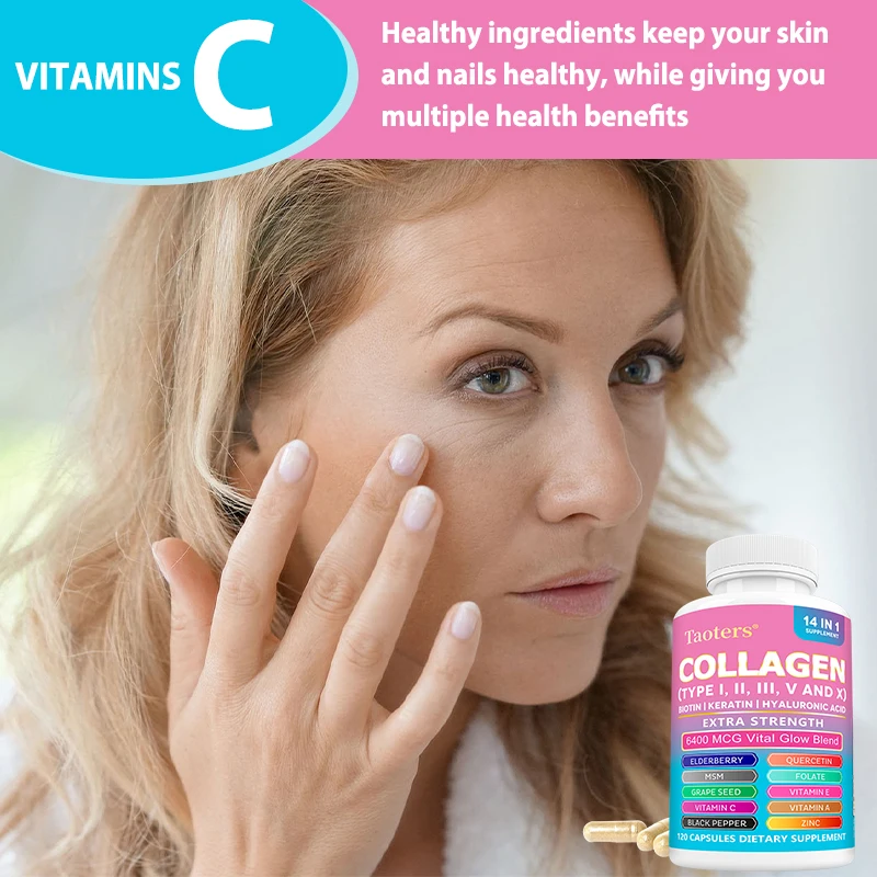 

Мультиколлагеновые пептиды Softgel-Type I, II,III, V, X-с биотином, витамин С для женщин и мужчин, поддерживает волосы на коже, ногти и суставы, без ГМО