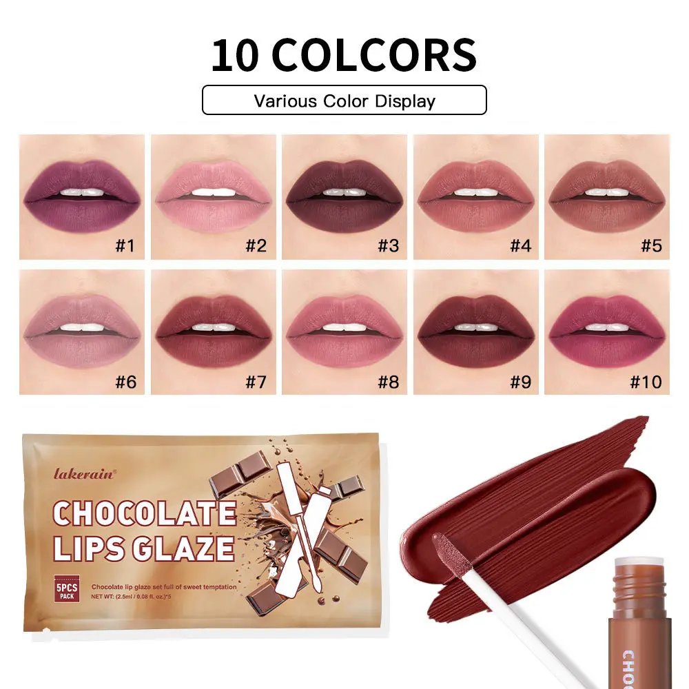 5 pezzi di smalto per labbra marrone opaco caffè rossetto balsamo per labbra set di lucidalabbra al cioccolato, trucco per labbra smalto opaco, effetto naturale, di lunga durata