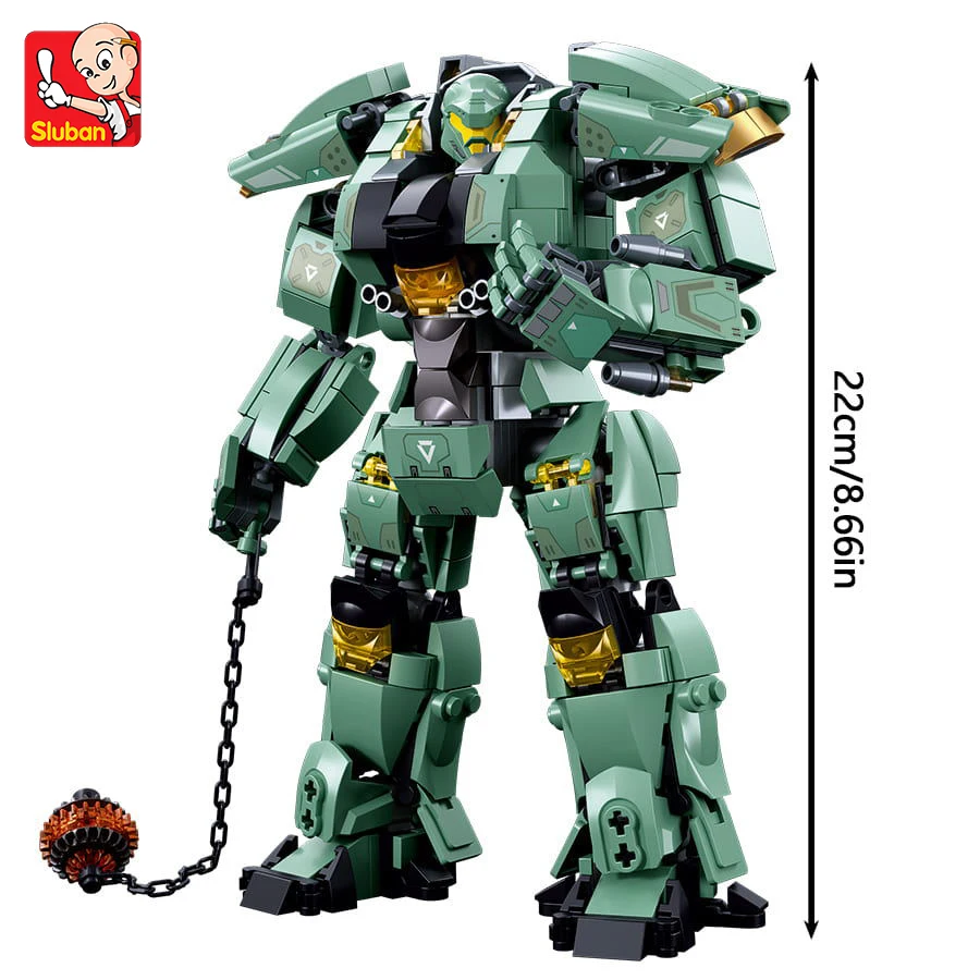 542pcs Sluban Green Warrior Robot With Chain Hammer Building Blocks Toys, Robot Battle Armor Assembling Educational Toys(No Box)