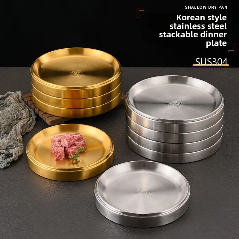 Korean 304 stainless steel self-service barbecue plate, multi-functional disc,  hot pot barbecue can be stacked to prepare